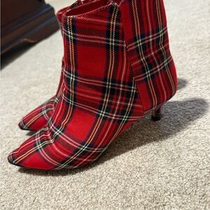 Red Tartan J Crew Ankle Boots